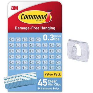 Command Indoor Mini Light Clips, 45 Clear Clips and 54 Command Strips, Damage